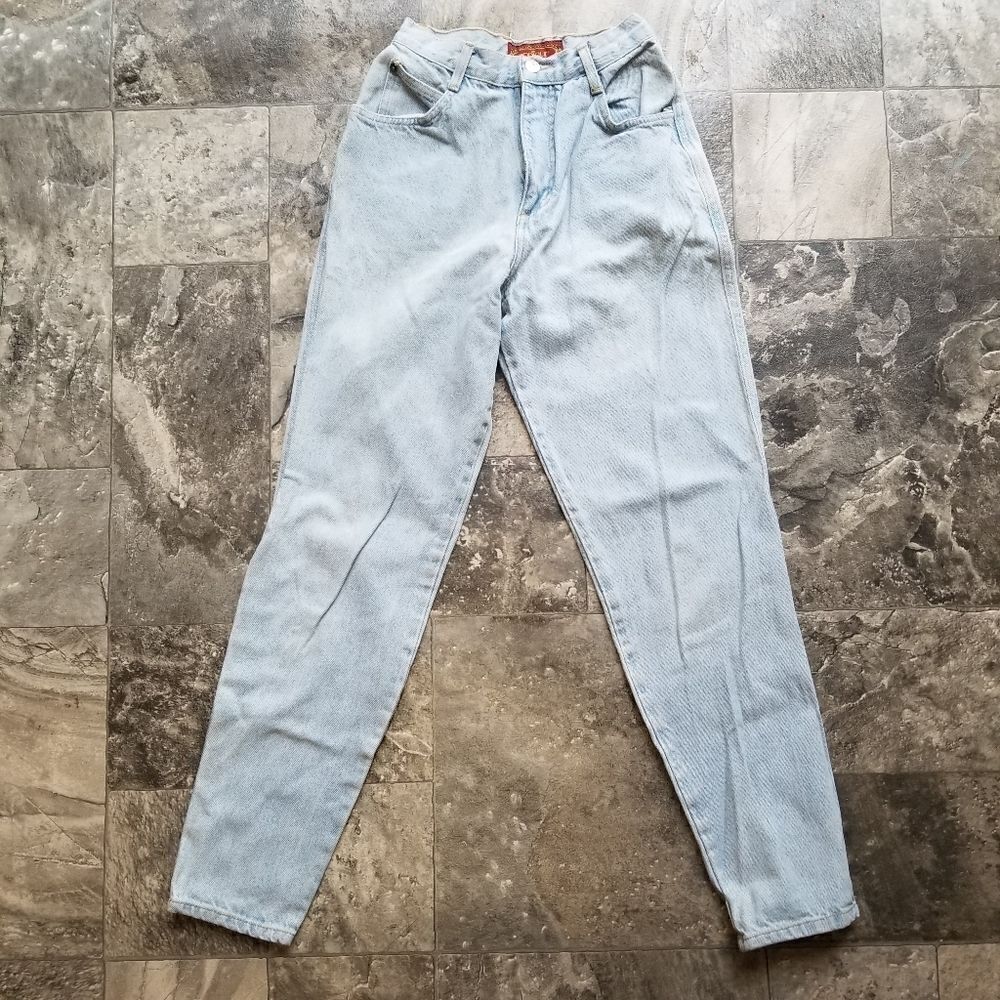 Vintage 90s Bonjour Light Wash 100% Cotton High Rise Waisted Mom Jeans 24" Waist